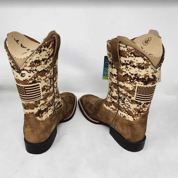 New big kids 4.5 Ariat Patriot USA flag western cowboy camo boots