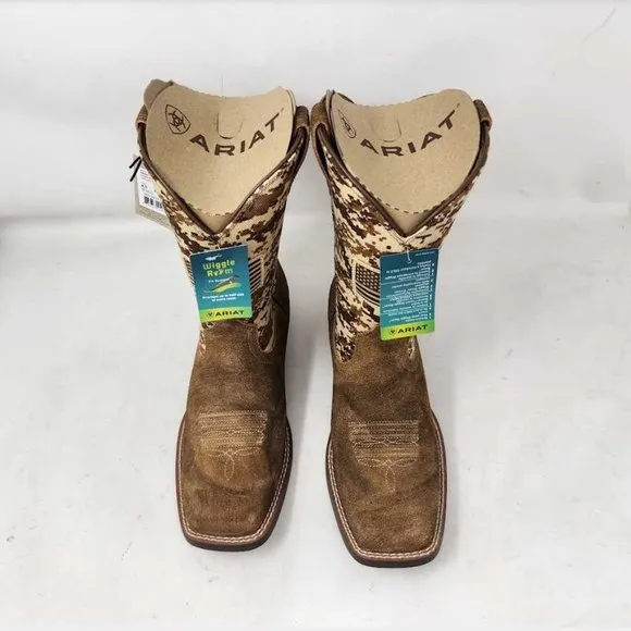 New big kids 4.5 Ariat Patriot USA flag western cowboy camo boots