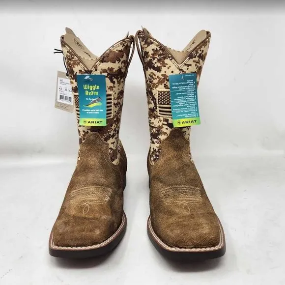 New big kids 4.5 Ariat Patriot USA flag western cowboy camo boots