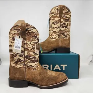 New big kids 4.5 Ariat Patriot USA flag western cowboy camo boots