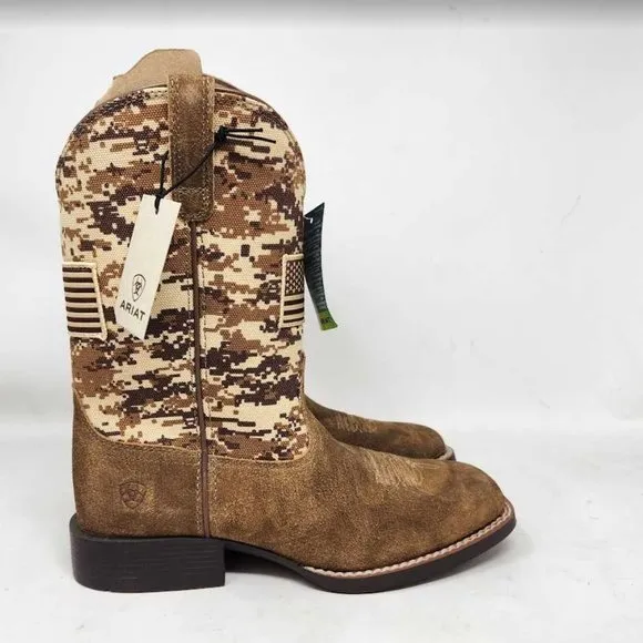 New big kids 4.5 Ariat Patriot USA flag western cowboy camo boots