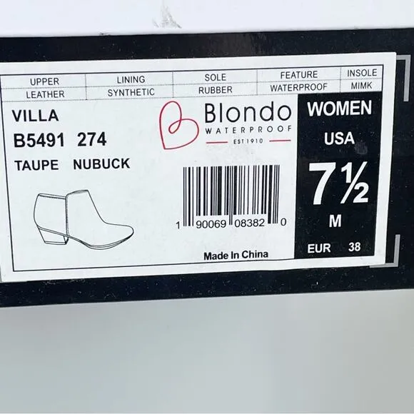 NEW Blondo Villa Waterproof Ankle Boots Booties Taupe Nubuck 7.5