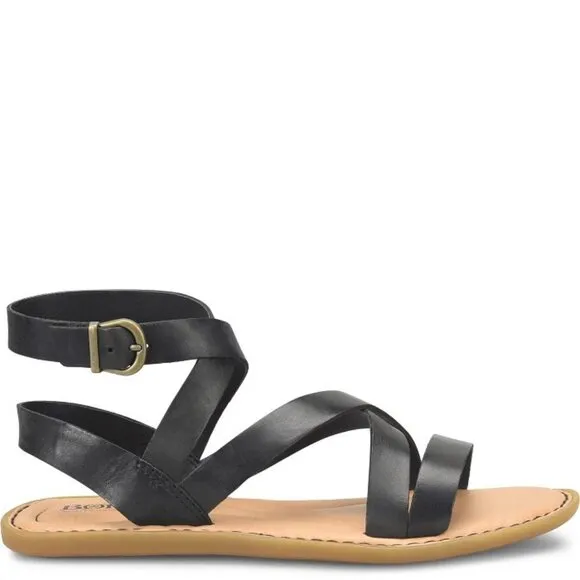 NEW  BORN Leather Libra Flat Gladiator Comfort Sandals Black for women 462mn