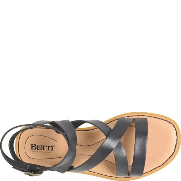 NEW  BORN Leather Libra Flat Gladiator Comfort Sandals Black for women 462mn