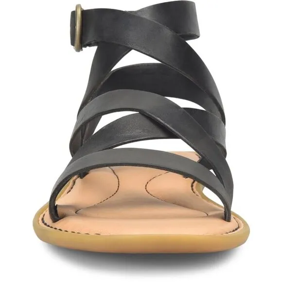 NEW  BORN Leather Libra Flat Gladiator Comfort Sandals Black for women 462mn