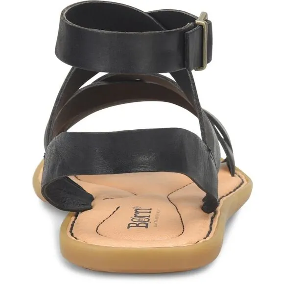 NEW  BORN Leather Libra Flat Gladiator Comfort Sandals Black for women 462mn
