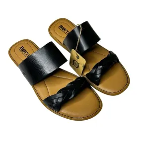 NEW Born Women's Leather Flat Sandals Black Slip On Cushioned Footbed Size 9