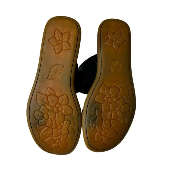 NEW Born Women's Leather Flat Sandals Black Slip On Cushioned Footbed Size 9