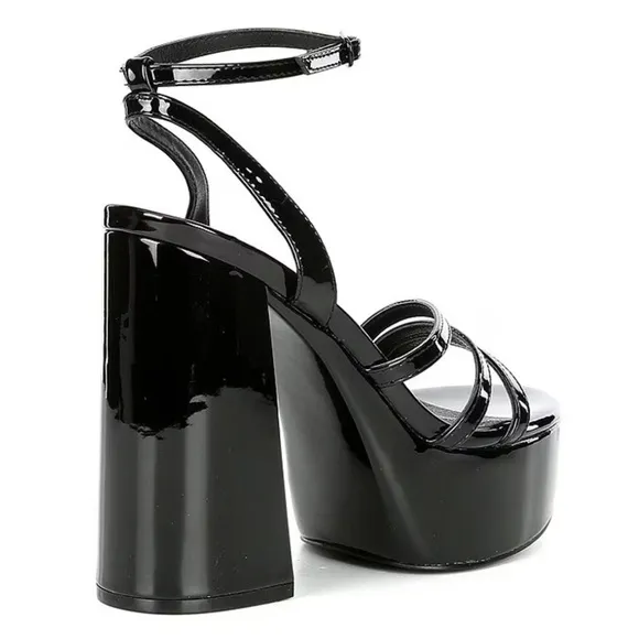 NEW Chelsea &amp; Violet Debbie Patent Ankle Strap Platform Dress Sandals in Black