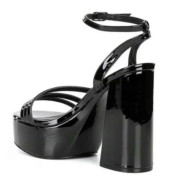 NEW Chelsea &amp; Violet Debbie Patent Ankle Strap Platform Dress Sandals in Black