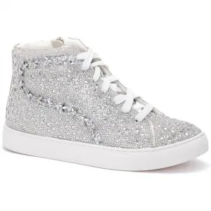 NEW CORKYS FOOTWEAR flashy high top sneaker in white with silver