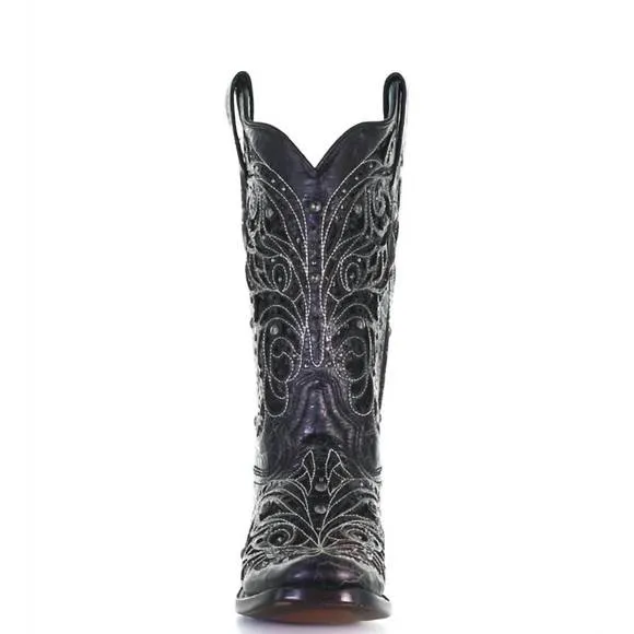 NEW CORRAL women's inlay square toe boots in black/bone