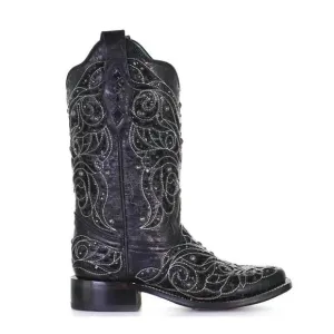 NEW CORRAL women's inlay square toe boots in black/bone