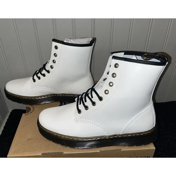 NEW Doc Martens Zavala Leather Combat Boots Women’s Size 7 White Air Cushioned