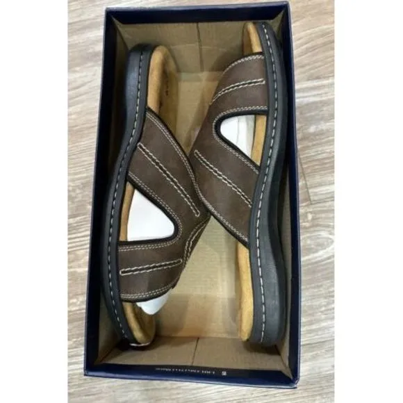 New Dockers Sunland Mens Slide In Sandals Dark Brown Comfort Memory Foam Size 13