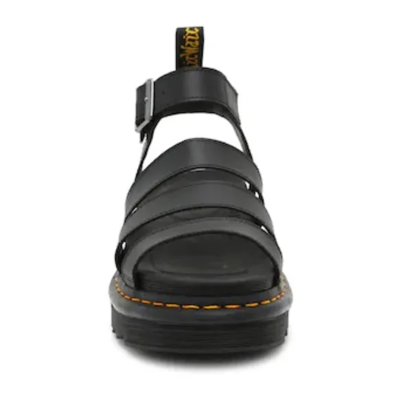 New Dr. Martens Blaire Hydro Leather Platform Sandal in Black RUN LARGE