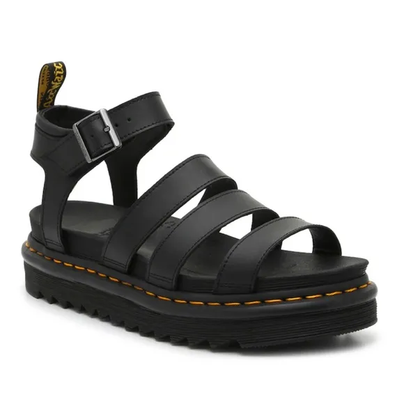 New Dr. Martens Blaire Hydro Leather Platform Sandal in Black RUN LARGE