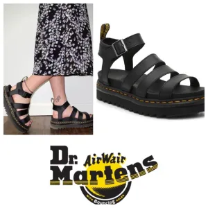 New Dr. Martens Blaire Hydro Leather Platform Sandal in Black RUN LARGE