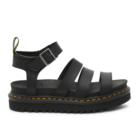 New Dr. Martens Blaire Hydro Leather Platform Sandal in Black RUN LARGE