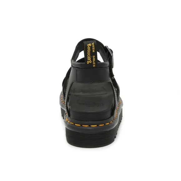 New Dr. Martens Blaire Hydro Leather Platform Sandal in Black RUN LARGE