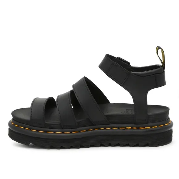 New Dr. Martens Blaire Hydro Leather Platform Sandal in Black RUN LARGE