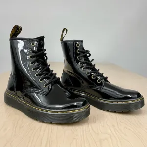 New Dr Martens Boots Girls 6 US 37 EU Zavala Combat Black Patent Leather Juniors