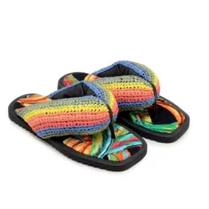 NEW FARM Rio Black Banana Puffy Fluffy Crochet Flip Flops Sandals Rainbow Size 9