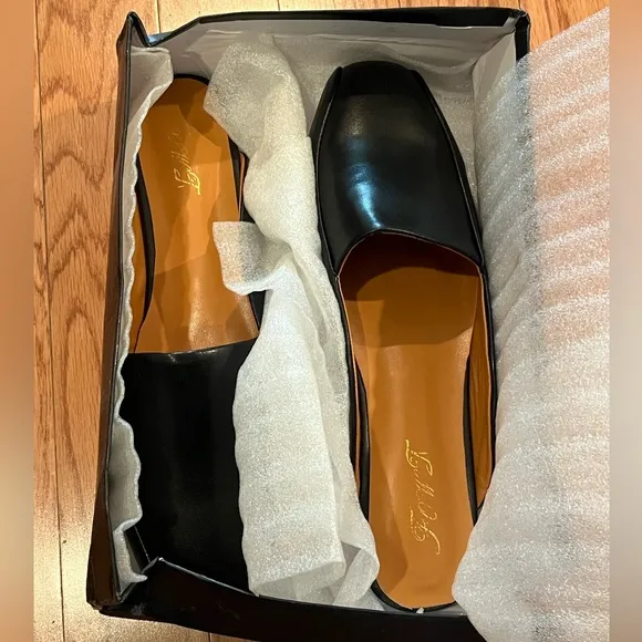 NEW FOWT Women's Casual Black Square Toe Flats Mule Loafers Size 17
