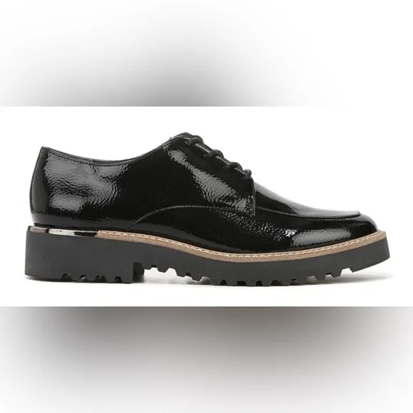 NEW Franco Sarto black Patent Vegan Leather Lace Up Loafers size 7