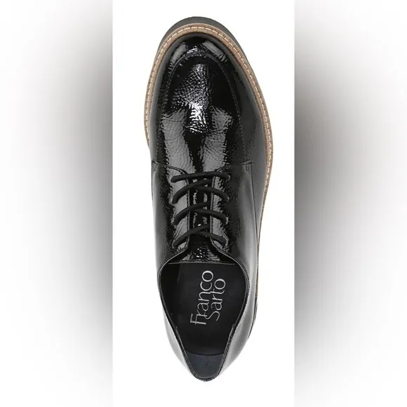 NEW Franco Sarto black Patent Vegan Leather Lace Up Loafers size 7