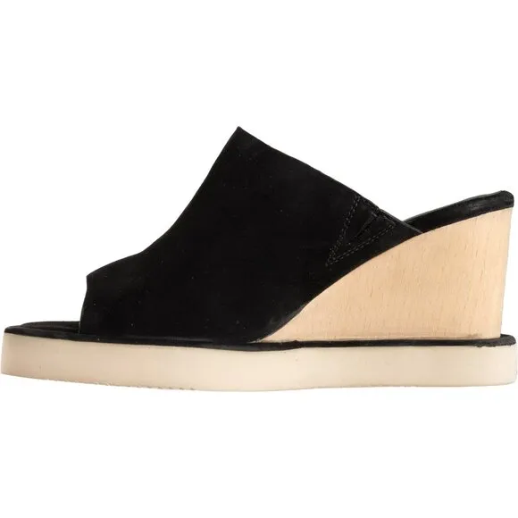 NEW Free People Running In Wedges Sandals Black Suede Wood Finish Wedge