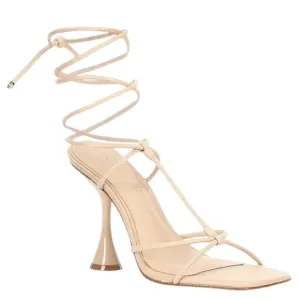 NEW Gianni Bini Bardi Leather Strappy Ankle Wrap Sandals in Cream