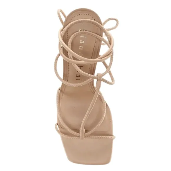 NEW Gianni Bini Bardi Leather Strappy Ankle Wrap Sandals in Cream