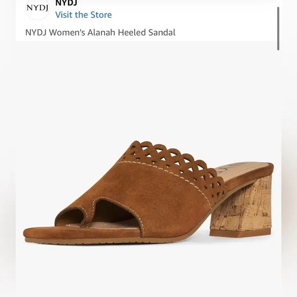 New in box NYDJ Women's Alanah Heeled Suede Mule Sandal size 8.5 Color Cognac