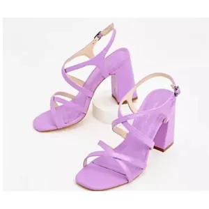 New Intentionally Blank Naples Leather Strappy Heeled Sandals Violet EU 38/7.5-8