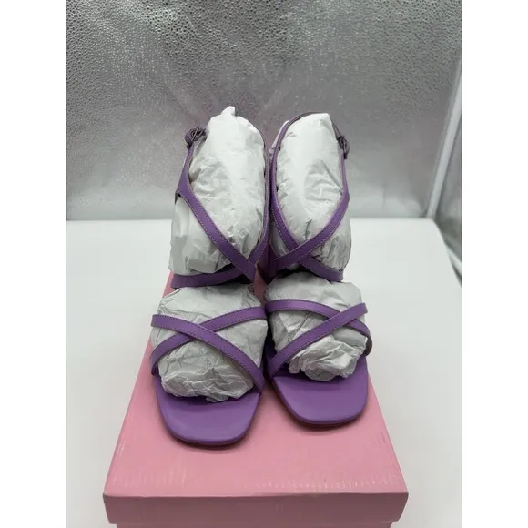 New Intentionally Blank Naples Leather Strappy Heeled Sandals Violet EU 38/7.5-8