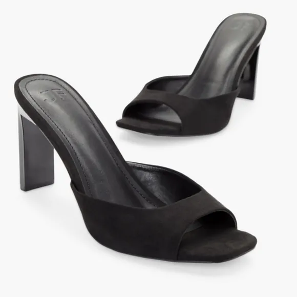 New Just Fab Suede Mules Heels Black Size 9.5
