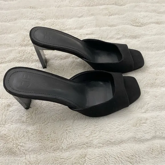 New Just Fab Suede Mules Heels Black Size 9.5