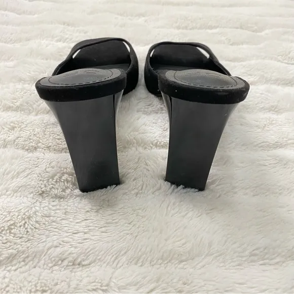 New Just Fab Suede Mules Heels Black Size 9.5