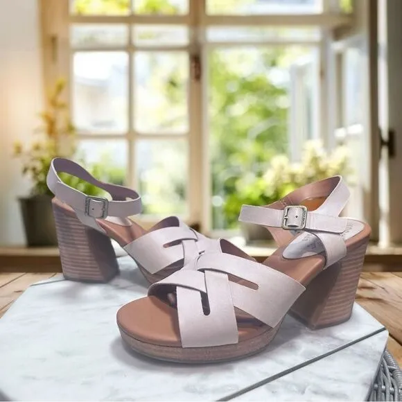 NEW KORK-EASE Hutton Leather retro-luxe Sandals in Natural Size 8