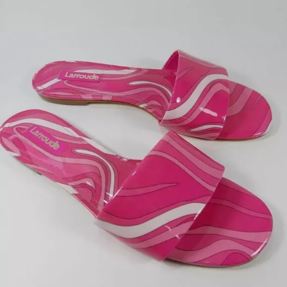 NEW  LARROUDE women  Made In Brazil Leather Ivy Flat Mule Sandals PINK 253