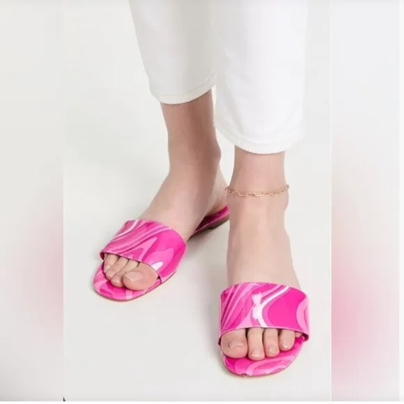 NEW  LARROUDE women  Made In Brazil Leather Ivy Flat Mule Sandals PINK 253