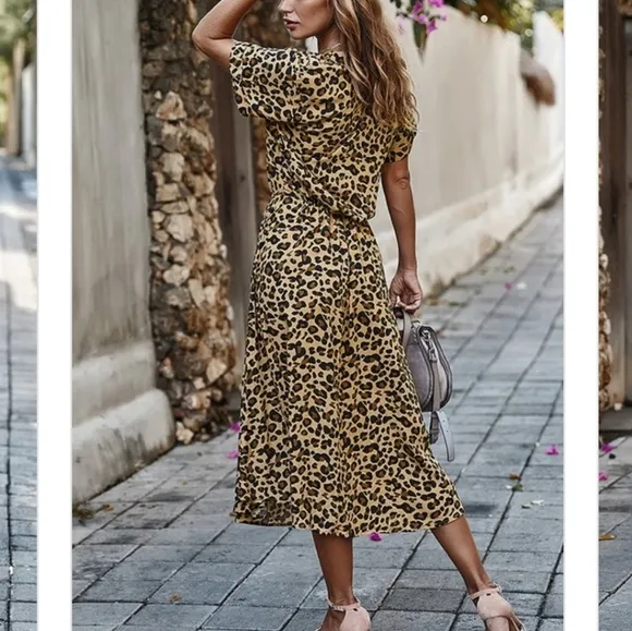 NEW Leopard Print Midi Dress Animal Print Midi Summer Bohemian Resort Mobwife