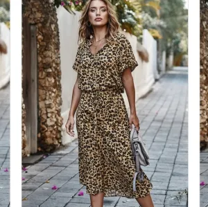 NEW Leopard Print Midi Dress Animal Print Midi Summer Bohemian Resort Mobwife