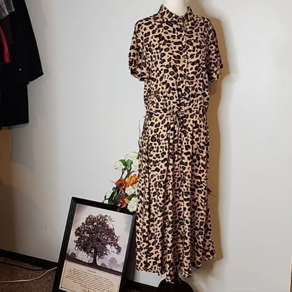 NEW Leopard Print Midi Dress Animal Print Midi Summer Bohemian Resort Mobwife