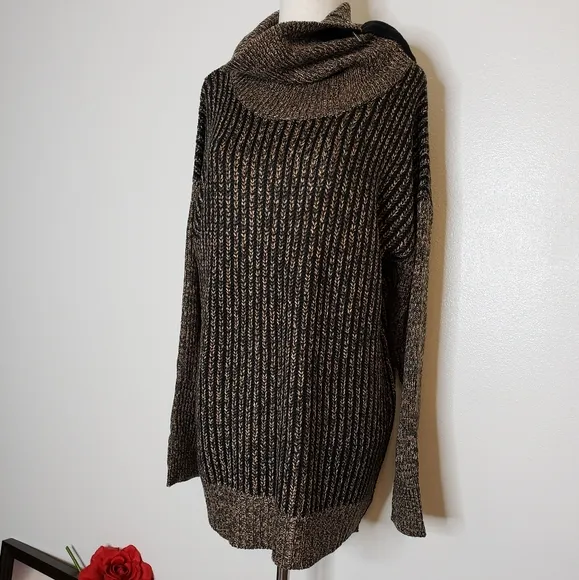 NEW M. Rena Luxury Sweater Taupe Coffee Zipper Boutique Womens Turtleneck Spring