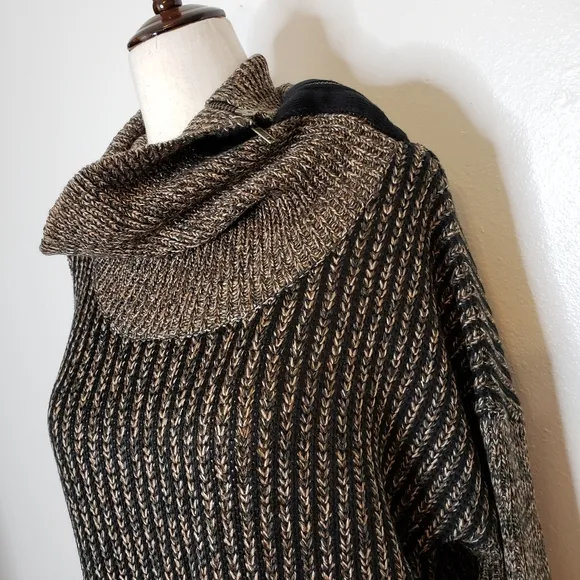 NEW M. Rena Luxury Sweater Taupe Coffee Zipper Boutique Womens Turtleneck Spring