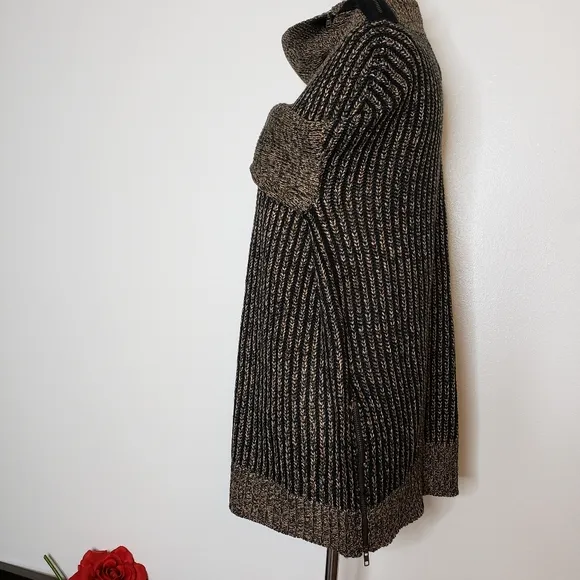 NEW M. Rena Luxury Sweater Taupe Coffee Zipper Boutique Womens Turtleneck Spring