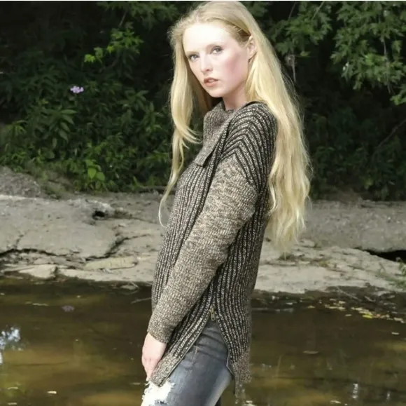 NEW M. Rena Luxury Sweater Taupe Coffee Zipper Boutique Womens Turtleneck Spring