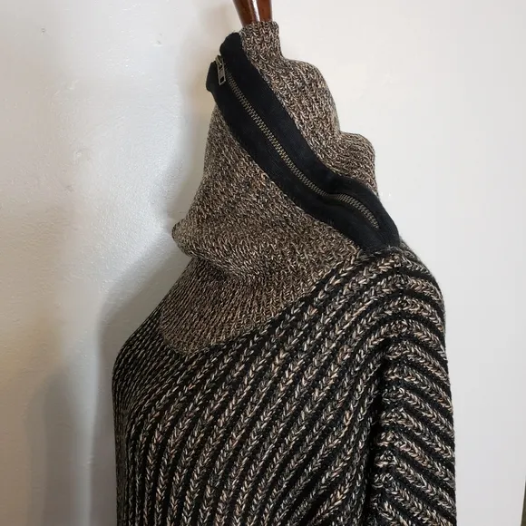 NEW M. Rena Luxury Sweater Taupe Coffee Zipper Boutique Womens Turtleneck Spring